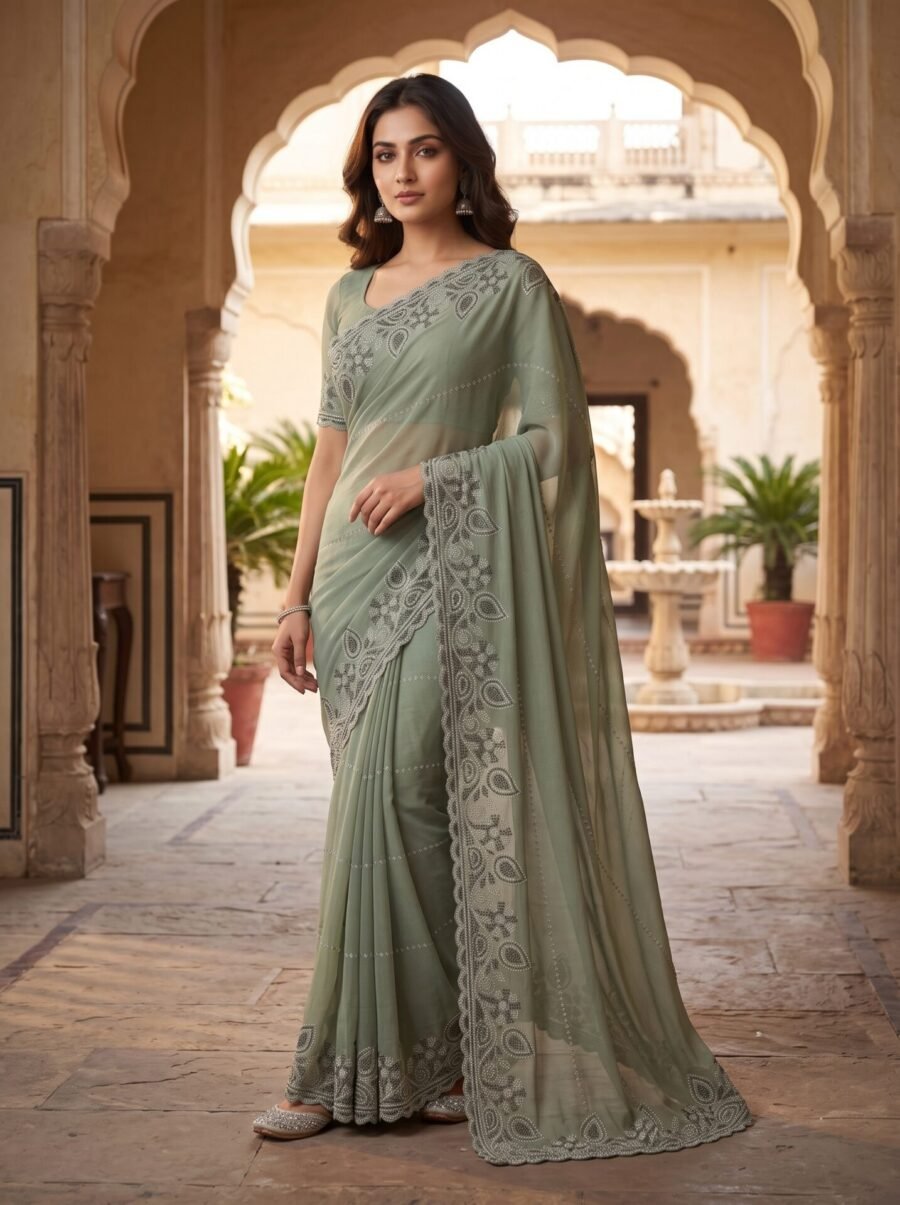 Mint Meadow Pastel Green Saree
