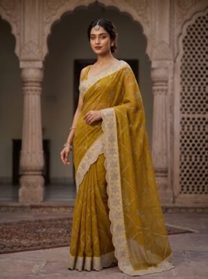 Mustard Yellow Starry Stardust Georgette Saree