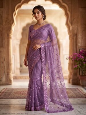 Orchid Lavender Glamour Sequin Premium Net Saree