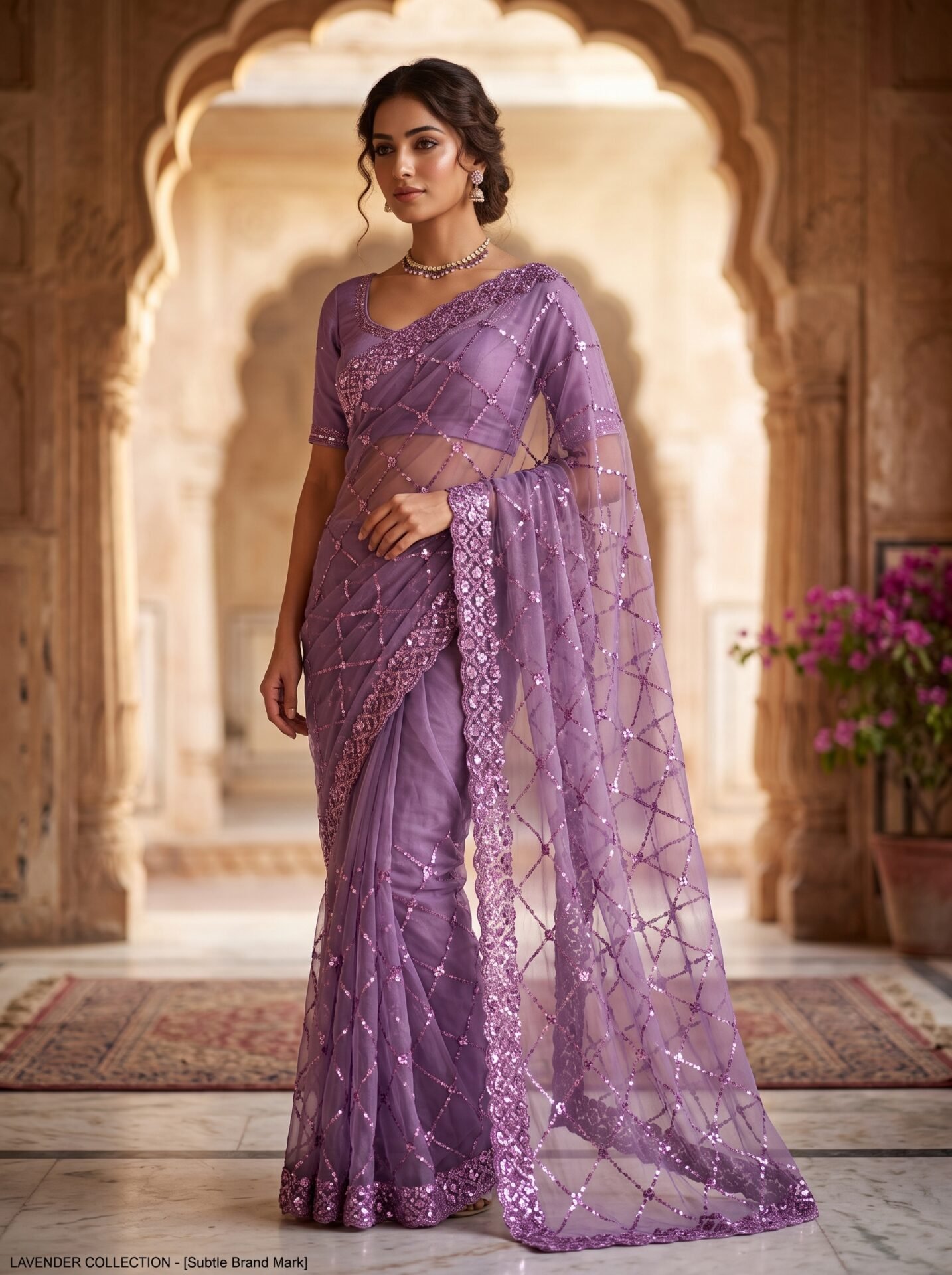 Orchid Lavender Glamour Sequin Premium Net Saree