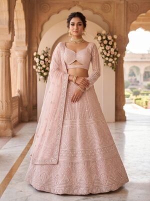 Pastel Pink Linear Sequin Embroidered Lehenga with Cutout Choli