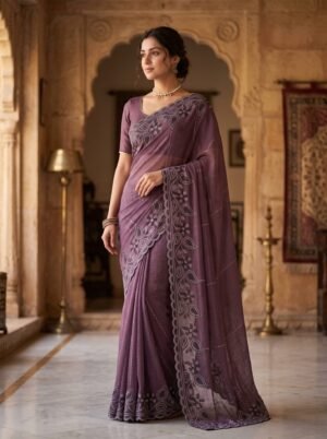 Regal Iris Mauve Embroidered Saree