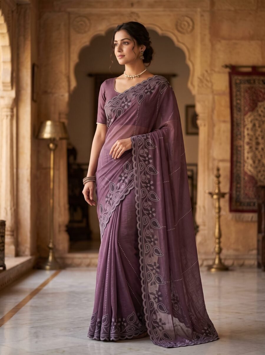 Regal Iris Mauve Embroidered Saree