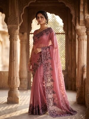 Rose Petal Blush Embellished Saree