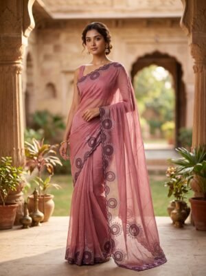 Rosy Veil Blush Pink Embroidered Saree