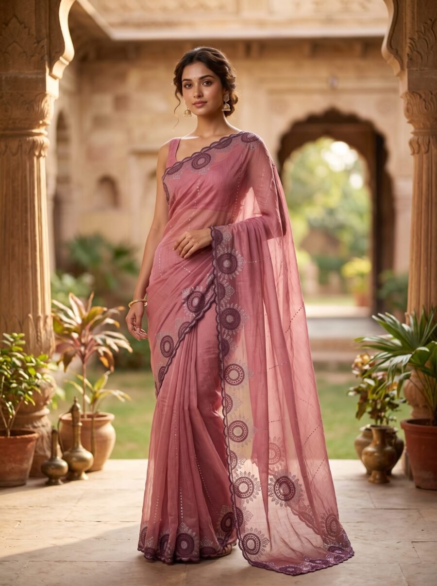 Rosy Veil Blush Pink Embroidered Saree