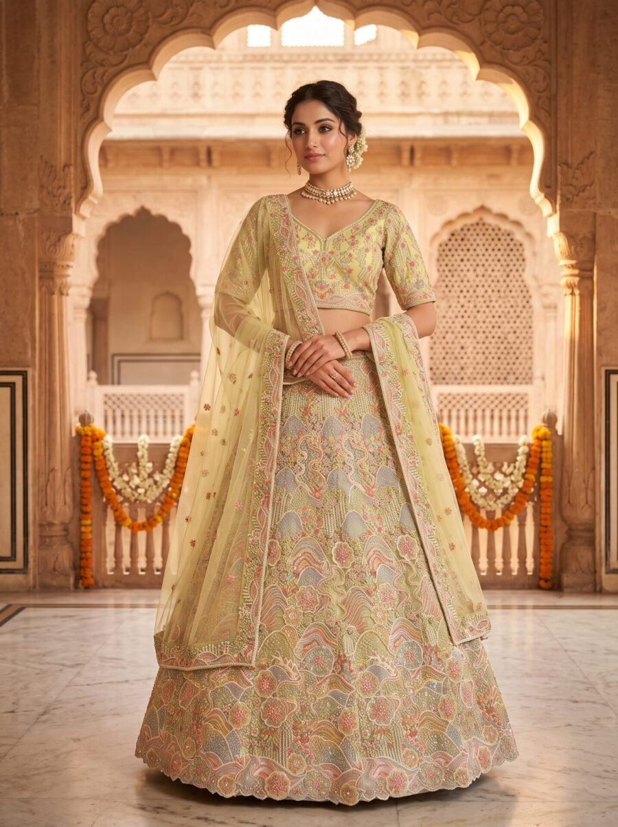 Sage Mint Green Floral Embroidered Pastel Designer Lehenga Choli