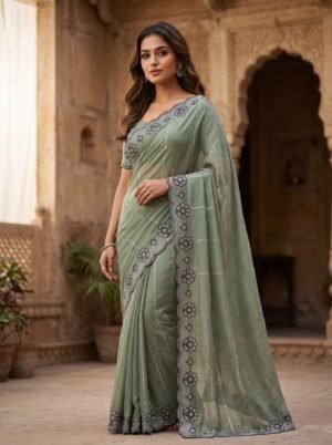 Sage Serene Embroidered Border Saree
