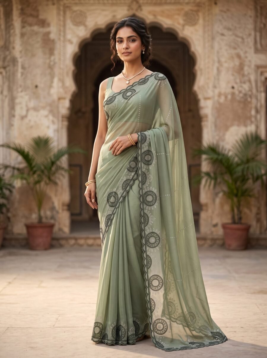 Sage Whisper Pastel Green Saree