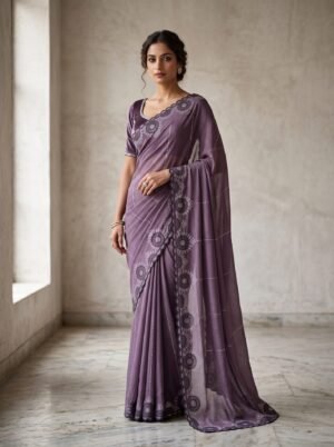 Smoky Mauve Medallion Border Saree
