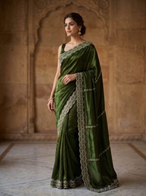 Verdant Royale Olive Green Embroidered Saree