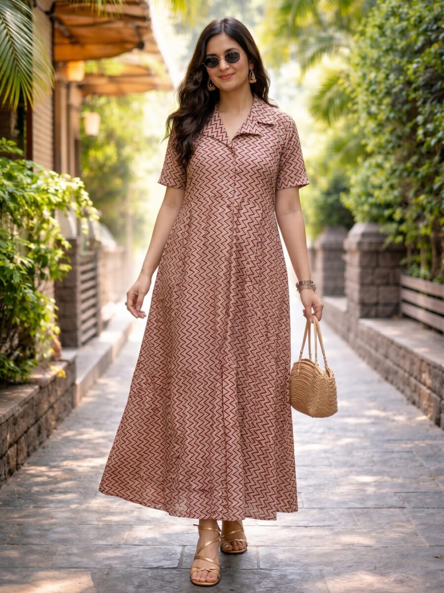 Burgundy Chevron Collar Maxi Dress