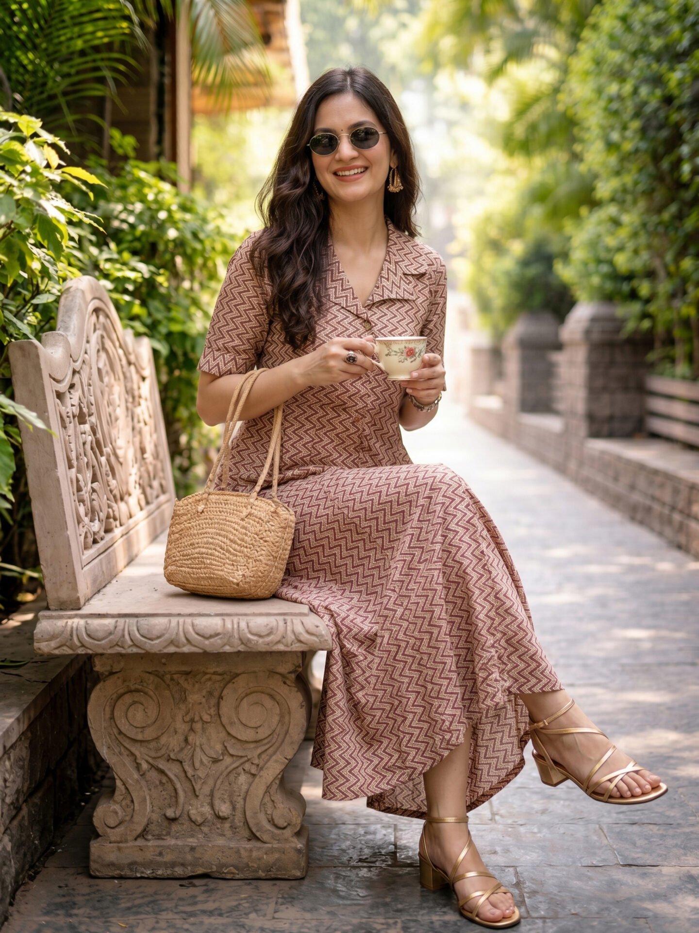 Burgundy Chevron Collar Maxi Dress - Image 2