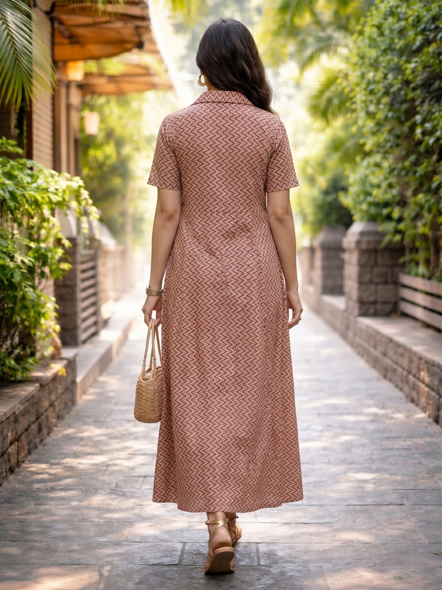 Burgundy Chevron Collar Maxi Dress - Image 3