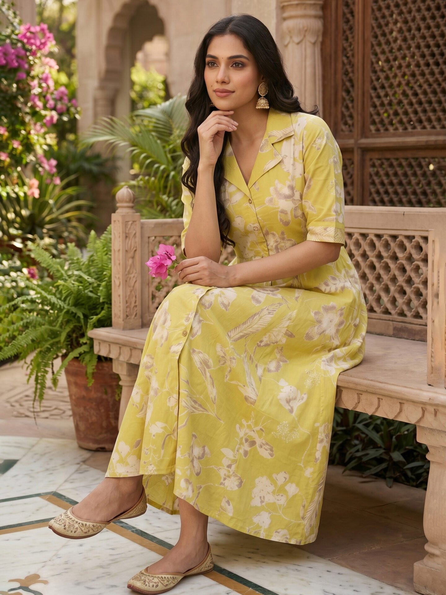 Citrus Grove Floral Print Button-Down Midi Dress - Image 3