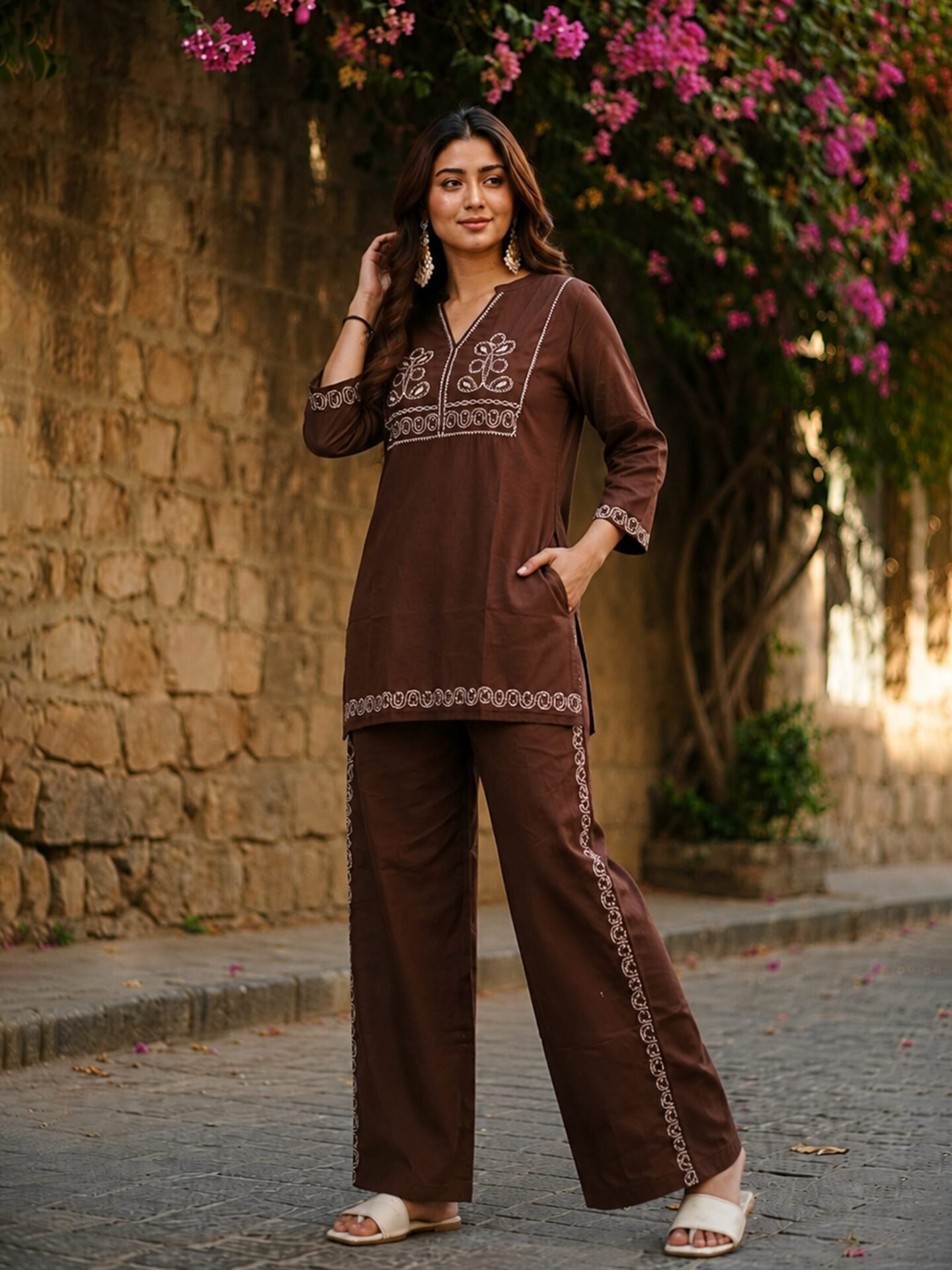 Cocoa Vine Embroidered Kurta Pant Set