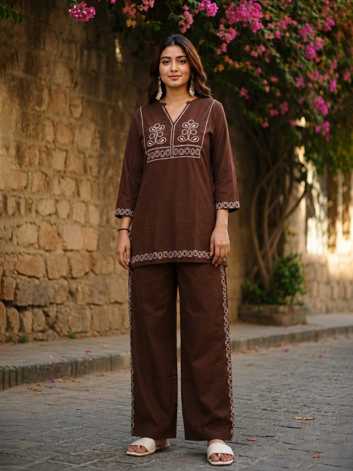 Cocoa Vine Embroidered Kurta Pant Set - Image 3