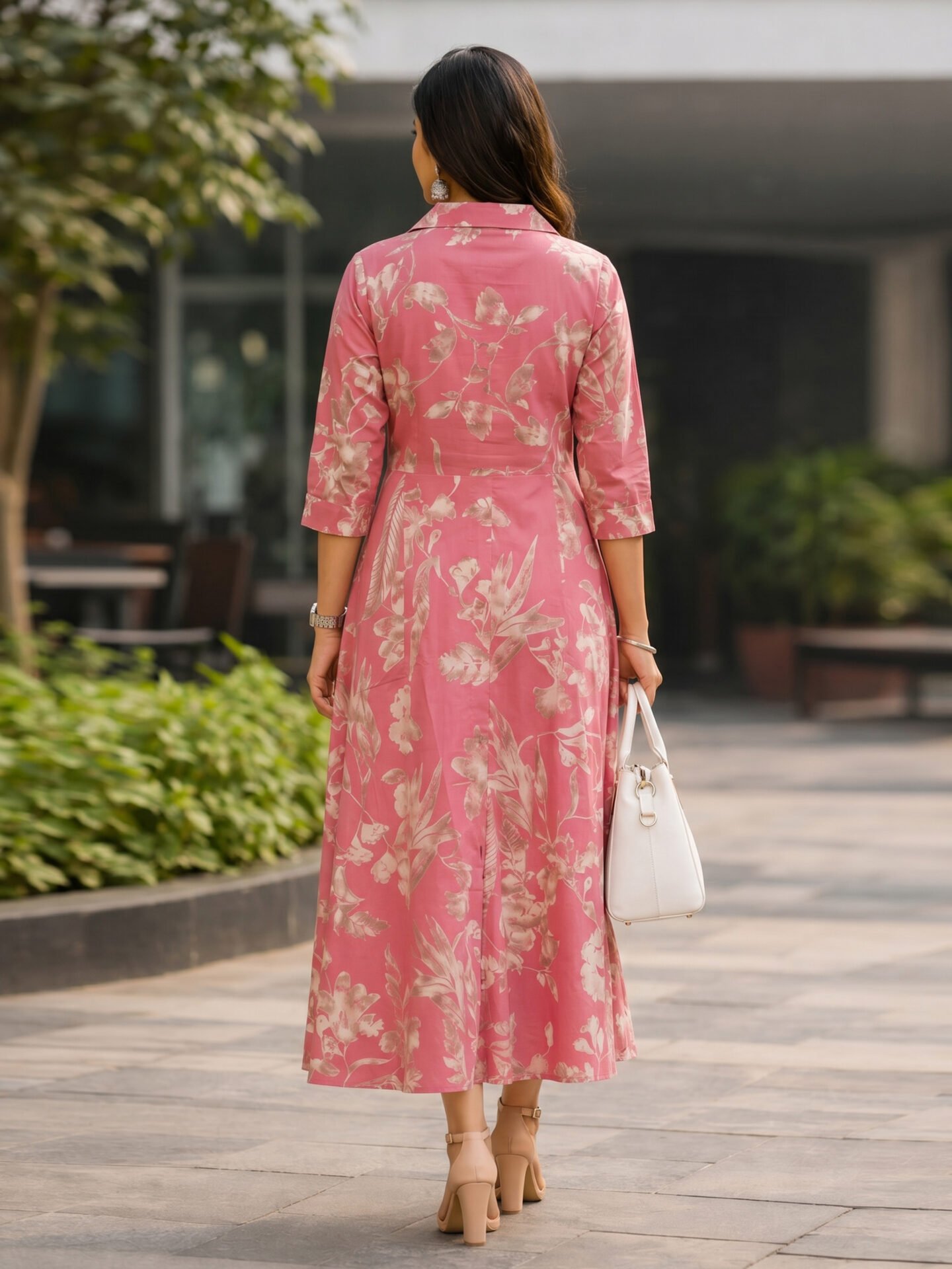 Dusty Rose Botanical Collar Midi Dress - Image 2