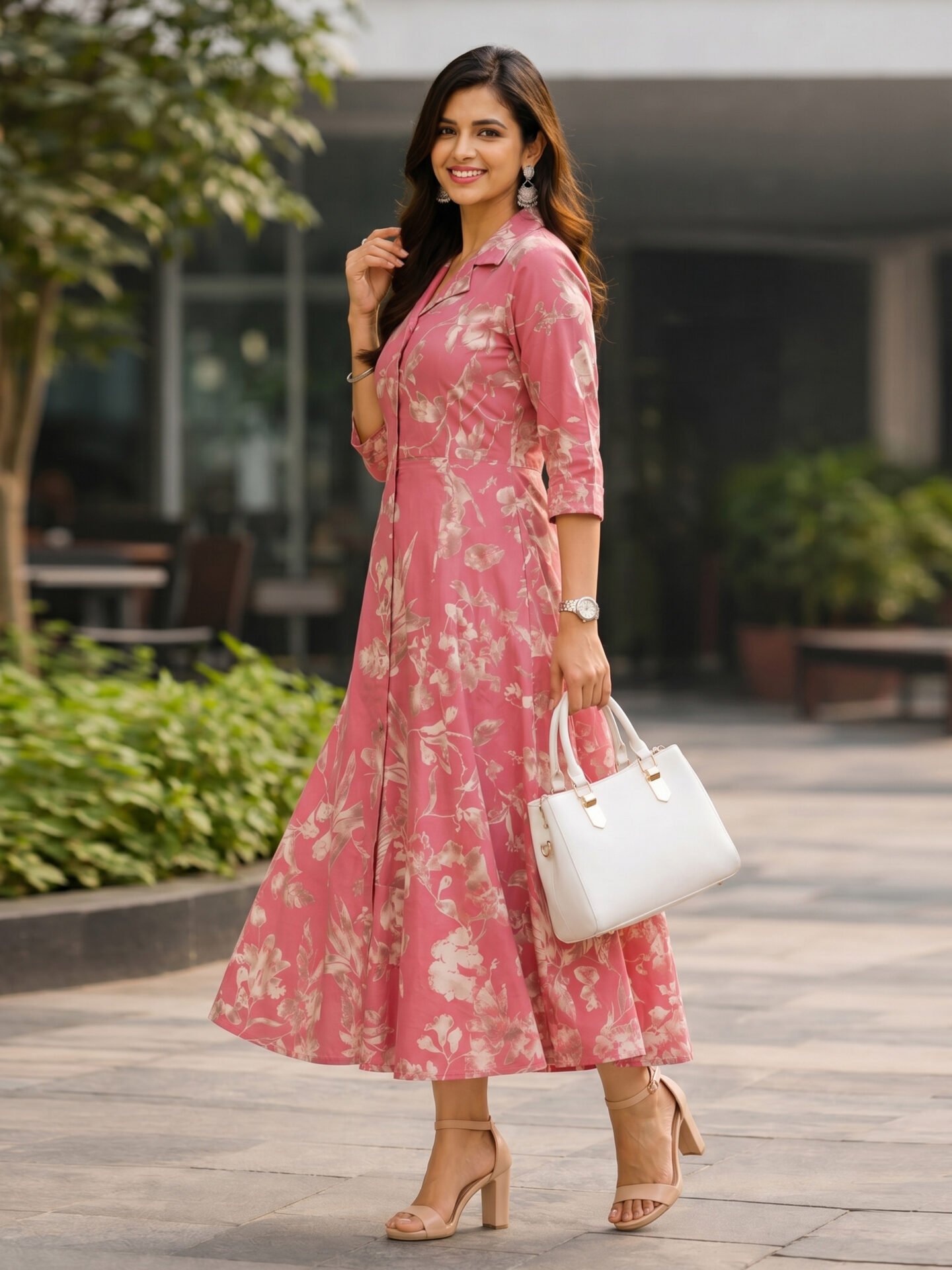 Dusty Rose Botanical Collar Midi Dress - Image 3