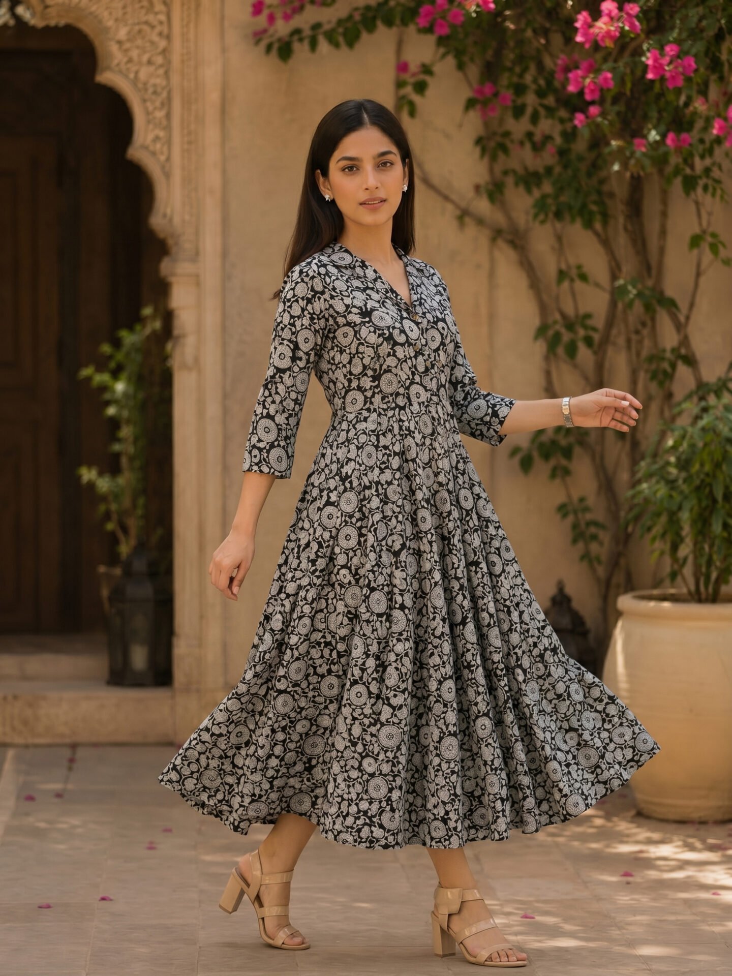 Ebony Floral Vine Collar Midi Dress - Image 2