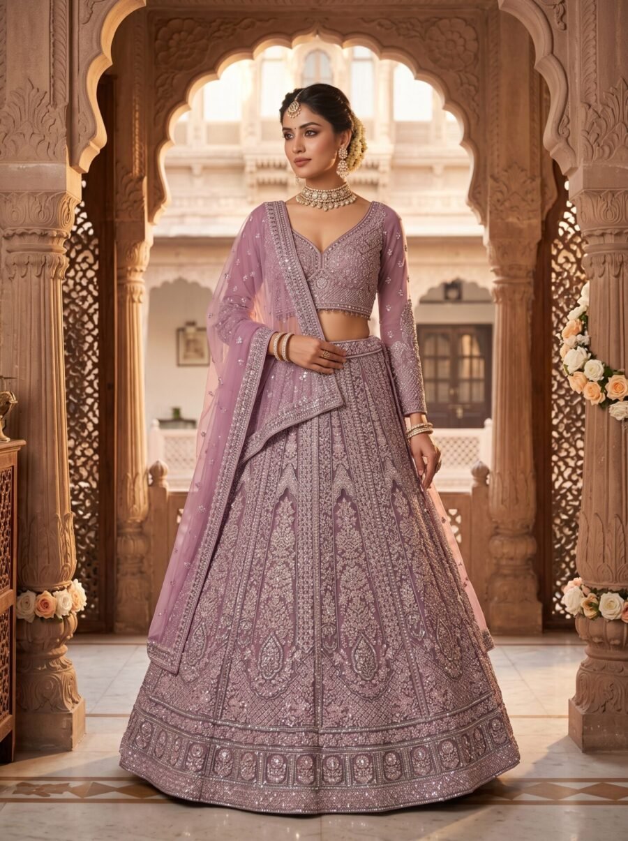 Elara Lavender Silver Embroidered Bridal Lehenga Set
