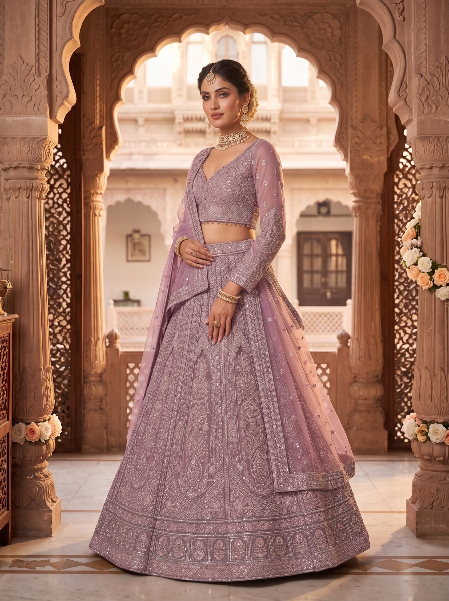 Elara Lavender Silver Embroidered Bridal Lehenga Set - Image 2