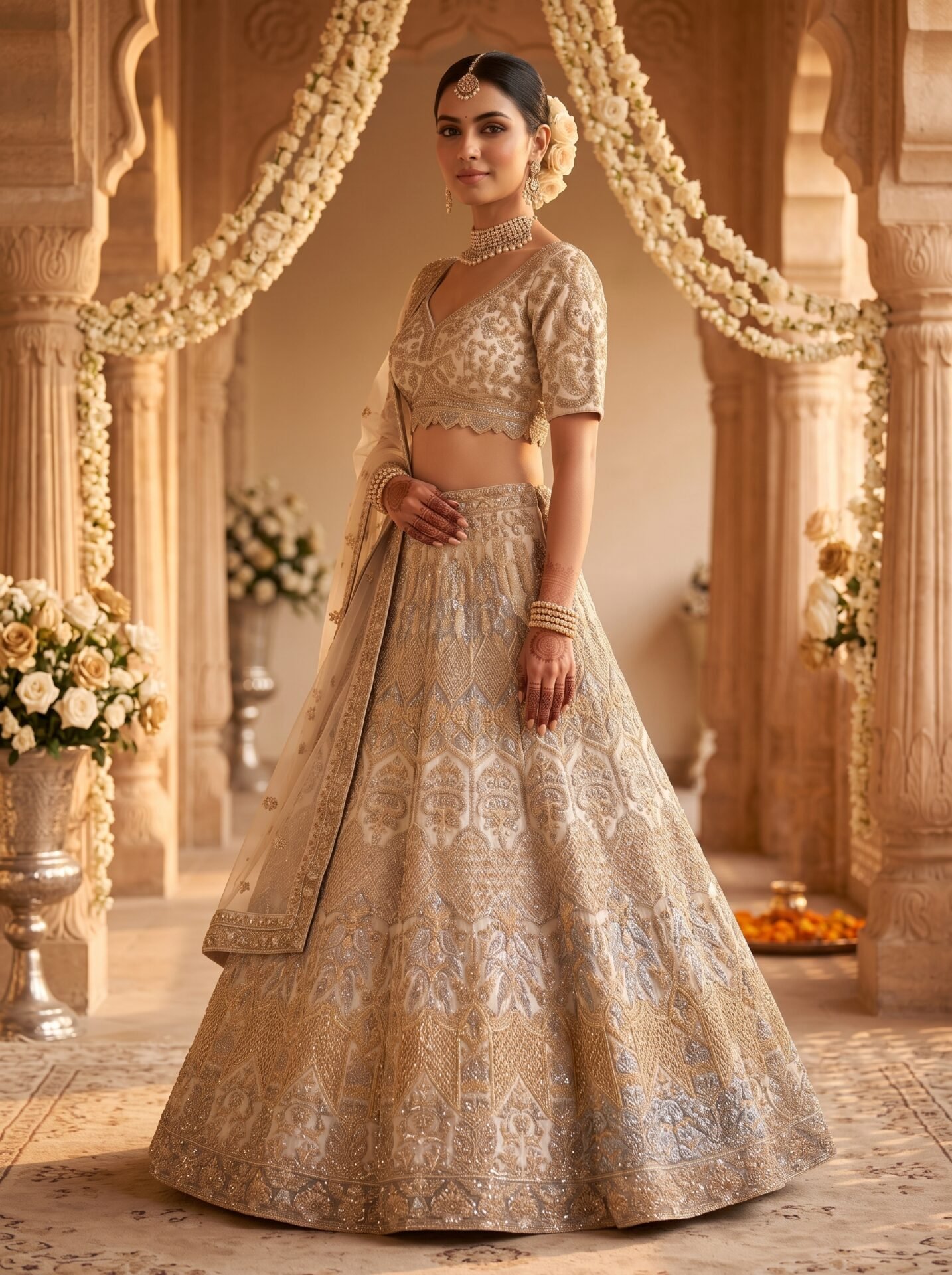 Maira Ivory Gold Silver Embroidered Bridal Lehenga Set - Image 2