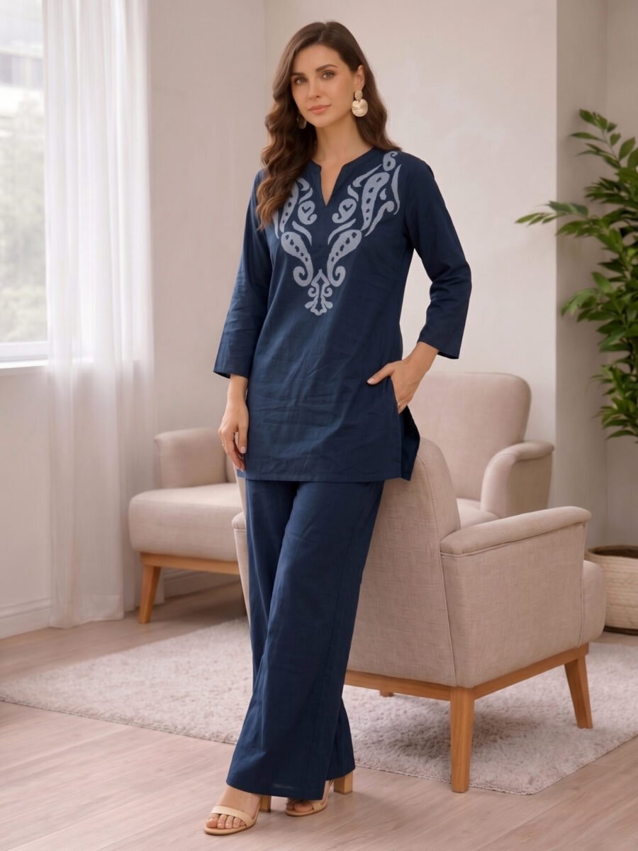 Midnight Paisley Embroidered Kurta Pant Set