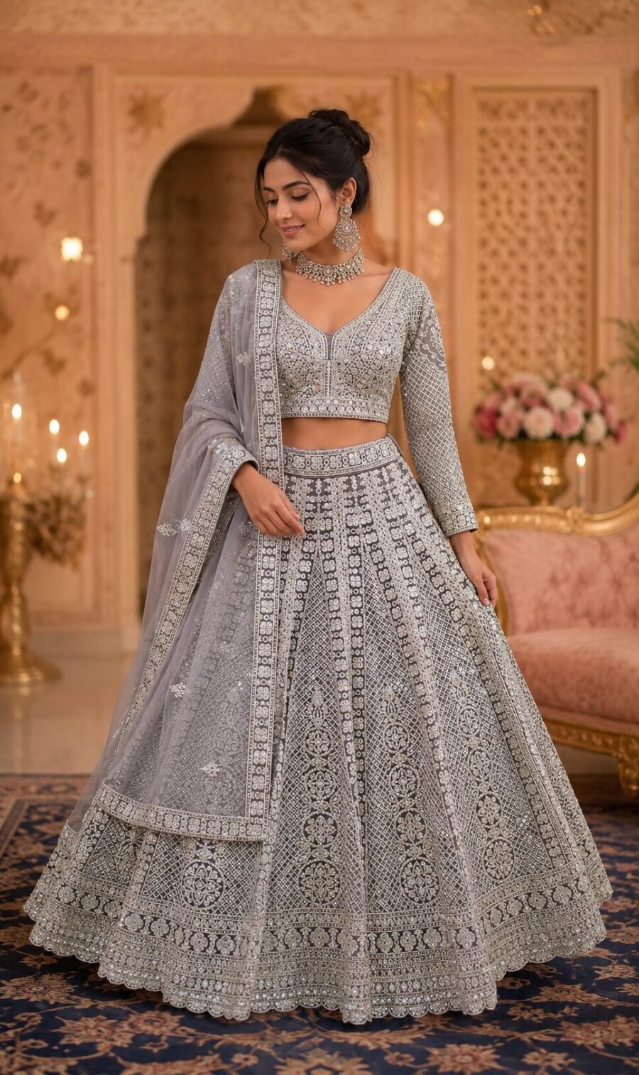 Nayra Smoky Lilac Silver Embroidered Bridal Lehenga Set
