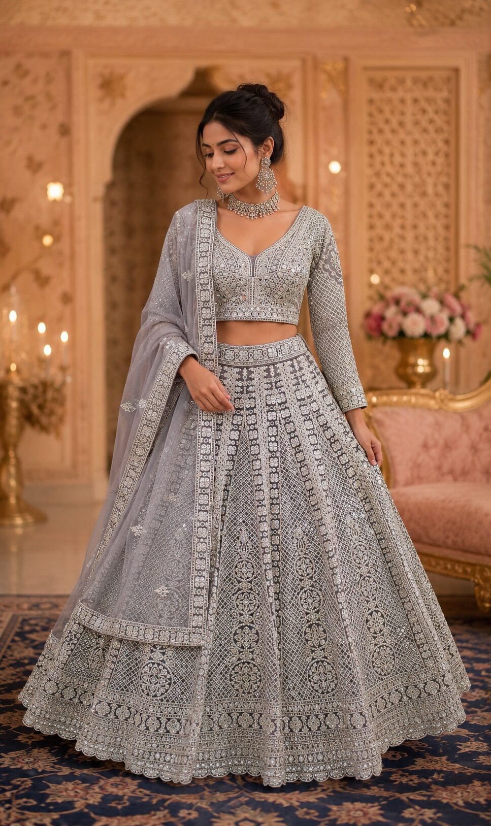 Nayra Smoky Lilac Silver Embroidered Bridal Lehenga Set