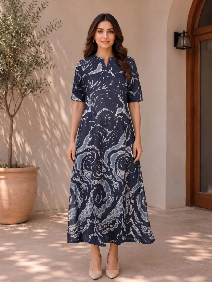 Nocturne Swirl Printed A-Line Dress