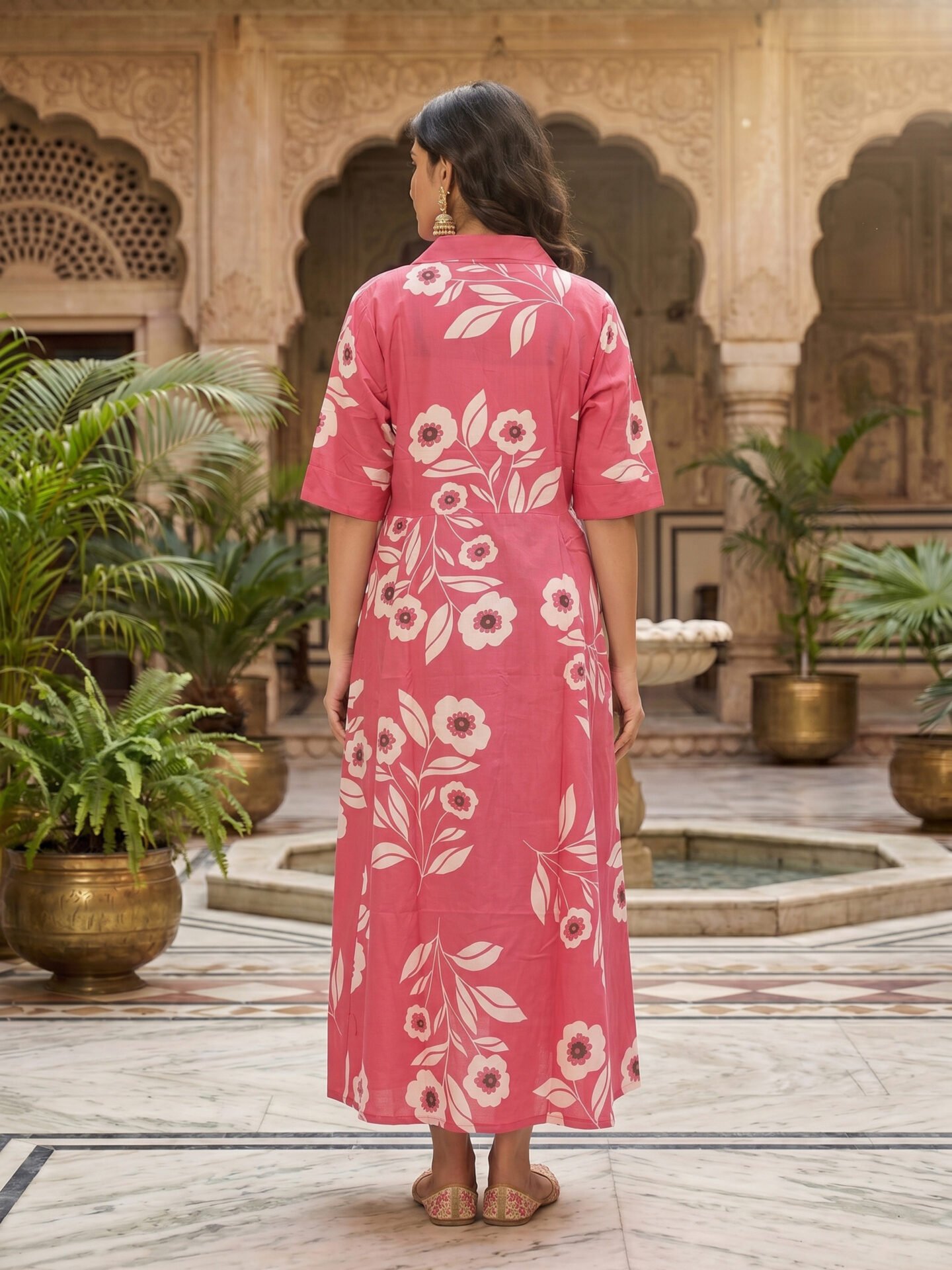Pink Blossom Floral Collar Midi Dress - Image 2