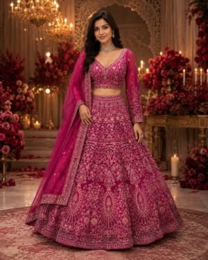 Riyana Fuchsia Berry Zari Sequin Bridal Lehenga Set