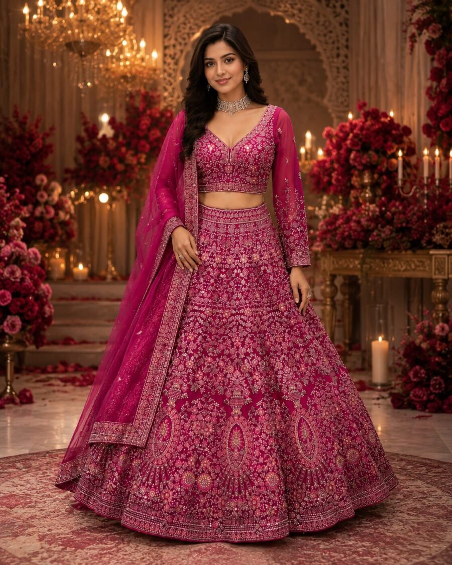 Riyana Fuchsia Berry Zari Sequin Bridal Lehenga Set