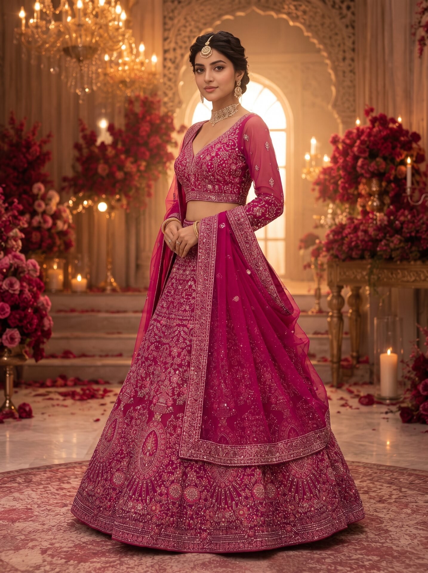 Riyana Fuchsia Berry Zari Sequin Bridal Lehenga Set - Image 2