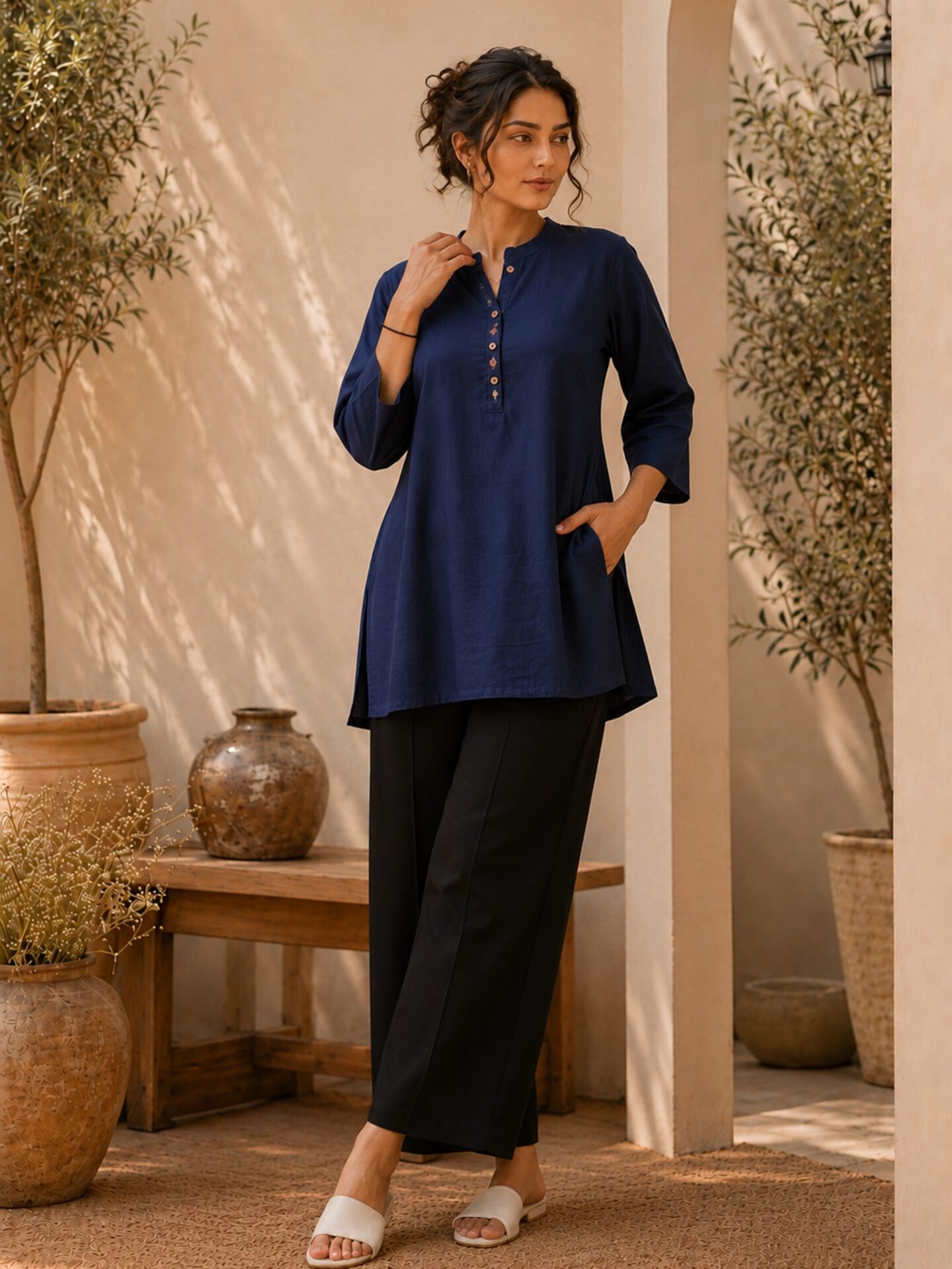 Sapphire Ease Solid Kurta Pant Set - Image 3