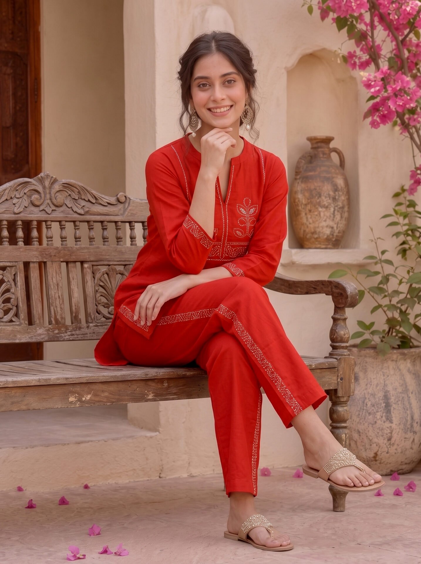 Scarlet Vine Embroidered Kurta Pant Set - Image 2
