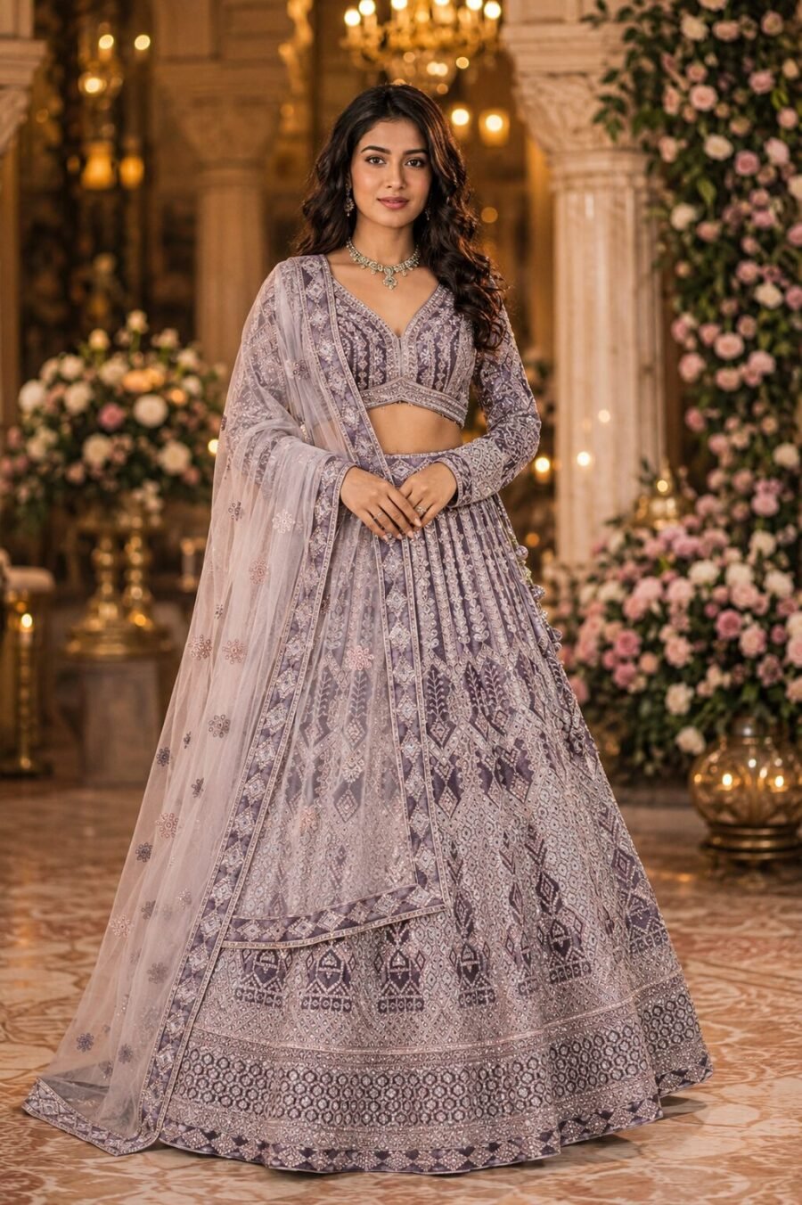 Zohra Dusk Mauve Silver Embroidered Bridal Lehenga Set