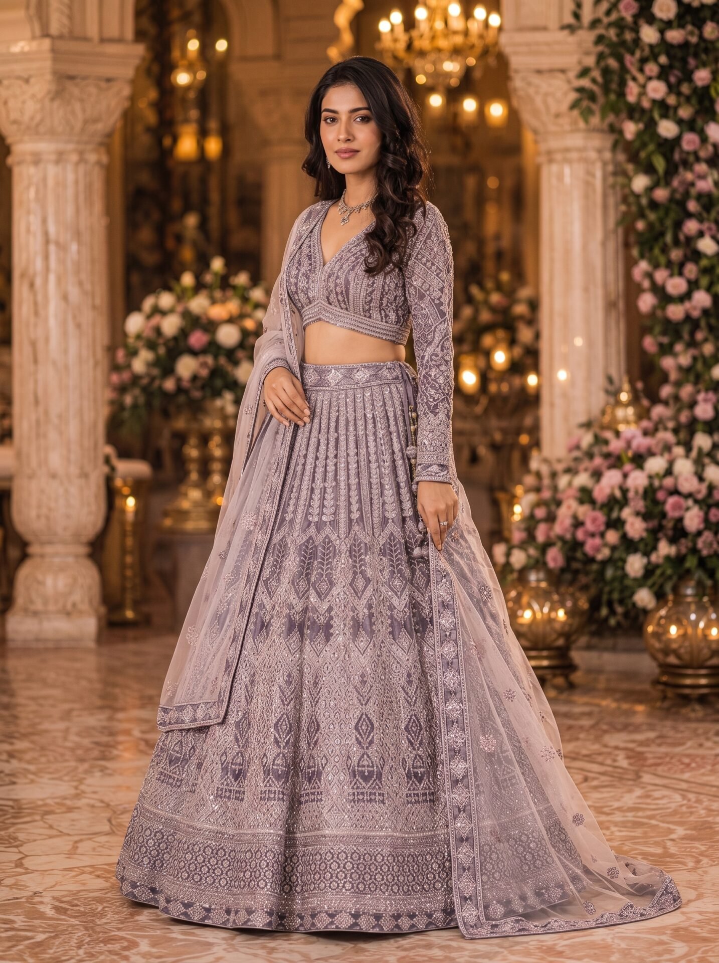 Zohra Dusk Mauve Silver Embroidered Bridal Lehenga Set - Image 2