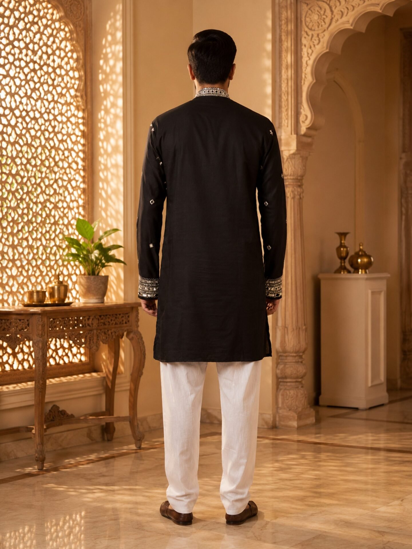 Black Mirror & Zari Embroidered Men's Kurta - Image 3