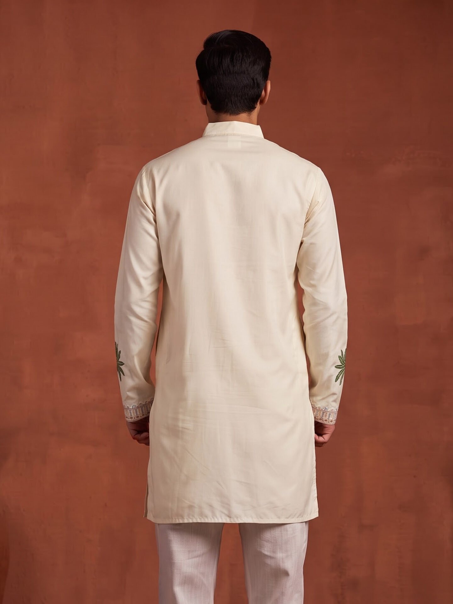 Off-White Krishna Embroidered Men's Kurta - Image 3