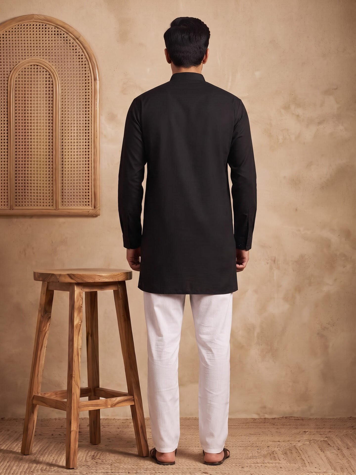 Black Heavy Yoke Embroidered Men's Kurta - Image 3