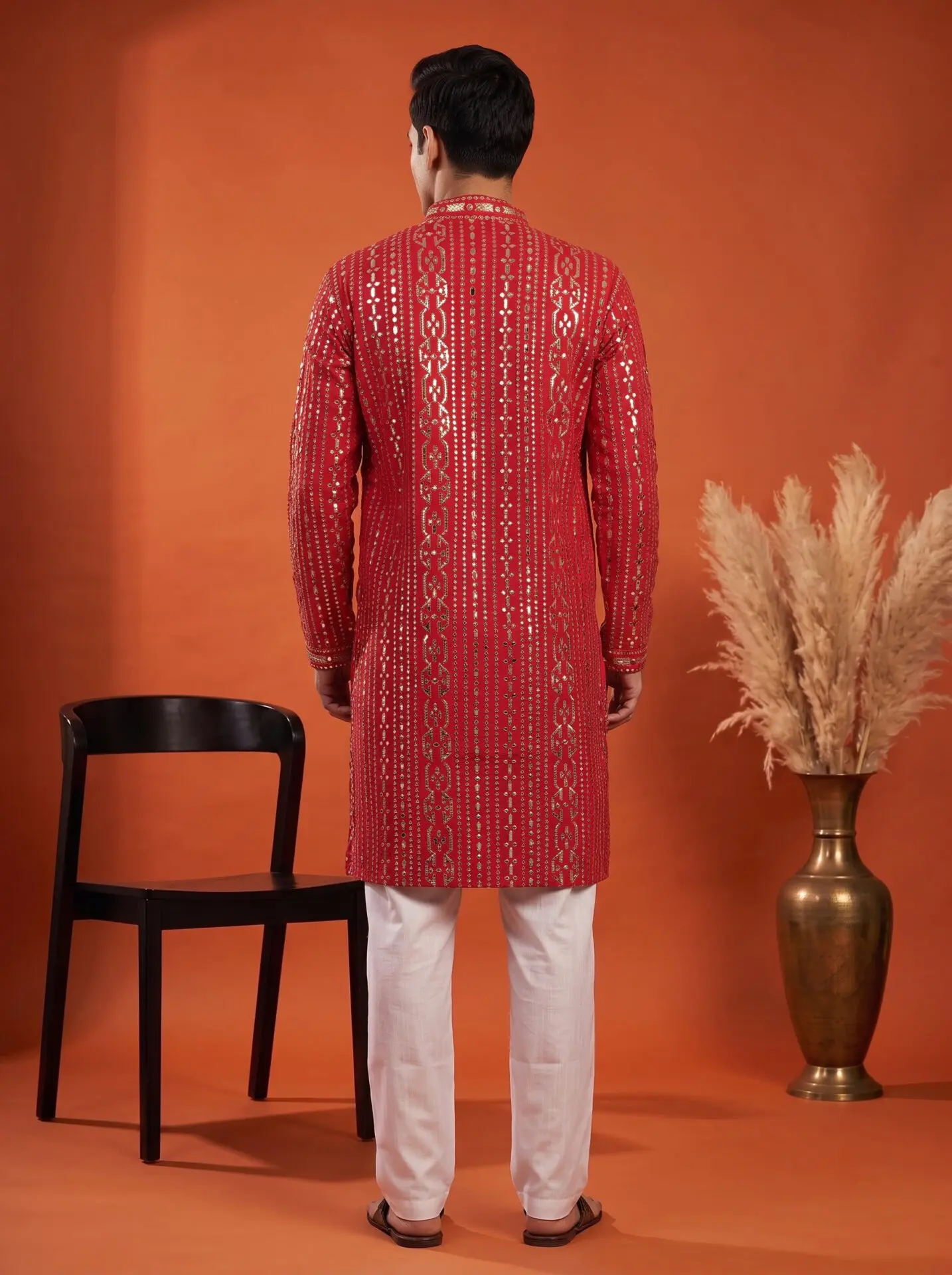 Pink Heavy Foil Work Men's Kurta - Image 2