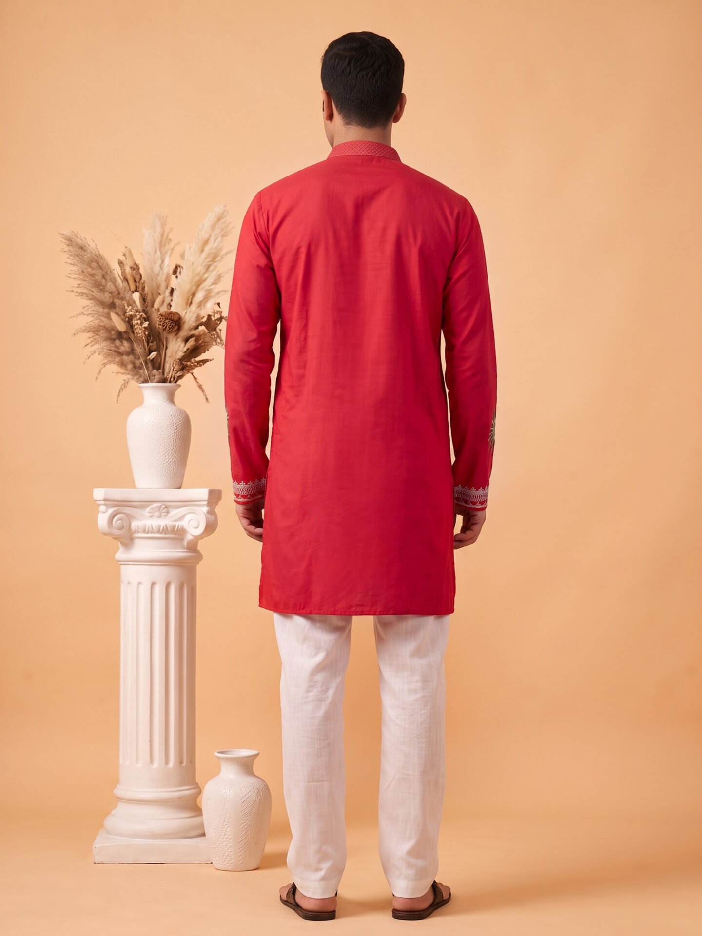 Pink Krishna Embroidered Men's Kurta - Image 2