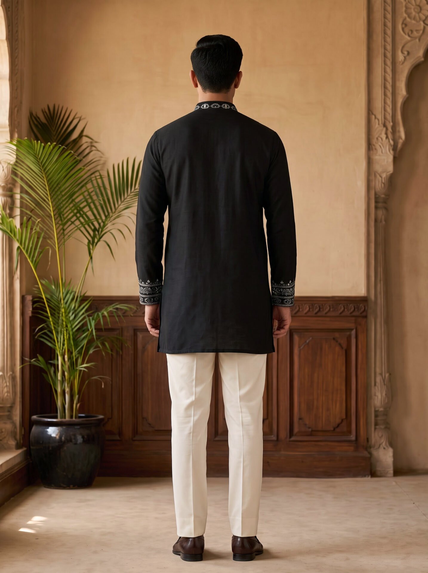 Black Real Mirror Work Men's Kurta - Image 2