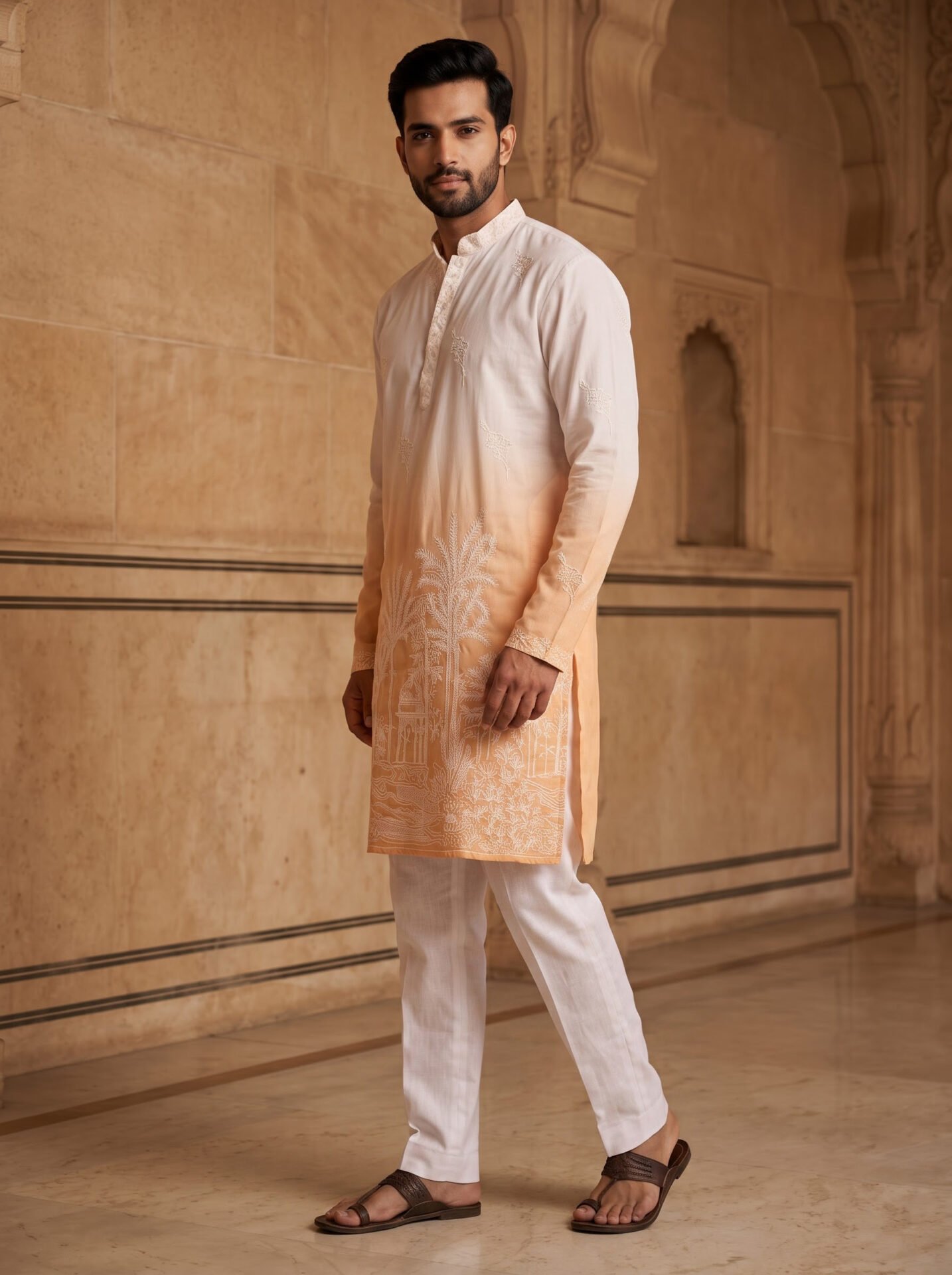Yellow Shade Premium Embroidered Men's Kurta - Image 4