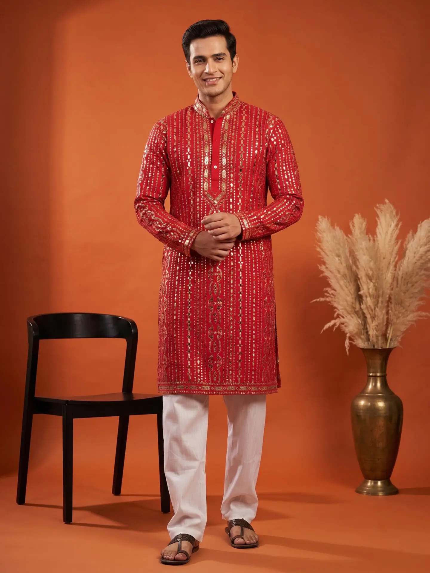 Pink Heavy Foil Work Men's Kurta
