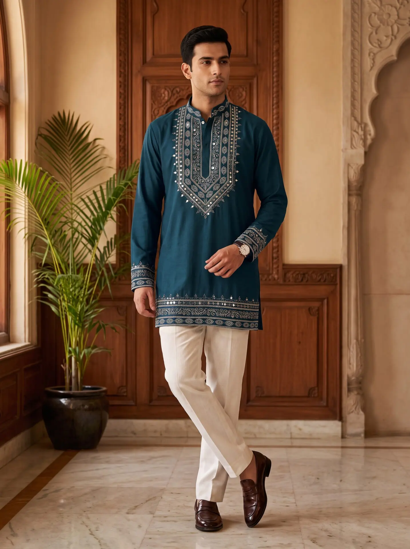 Kerosine Colour Mirror Work Men's Kurta