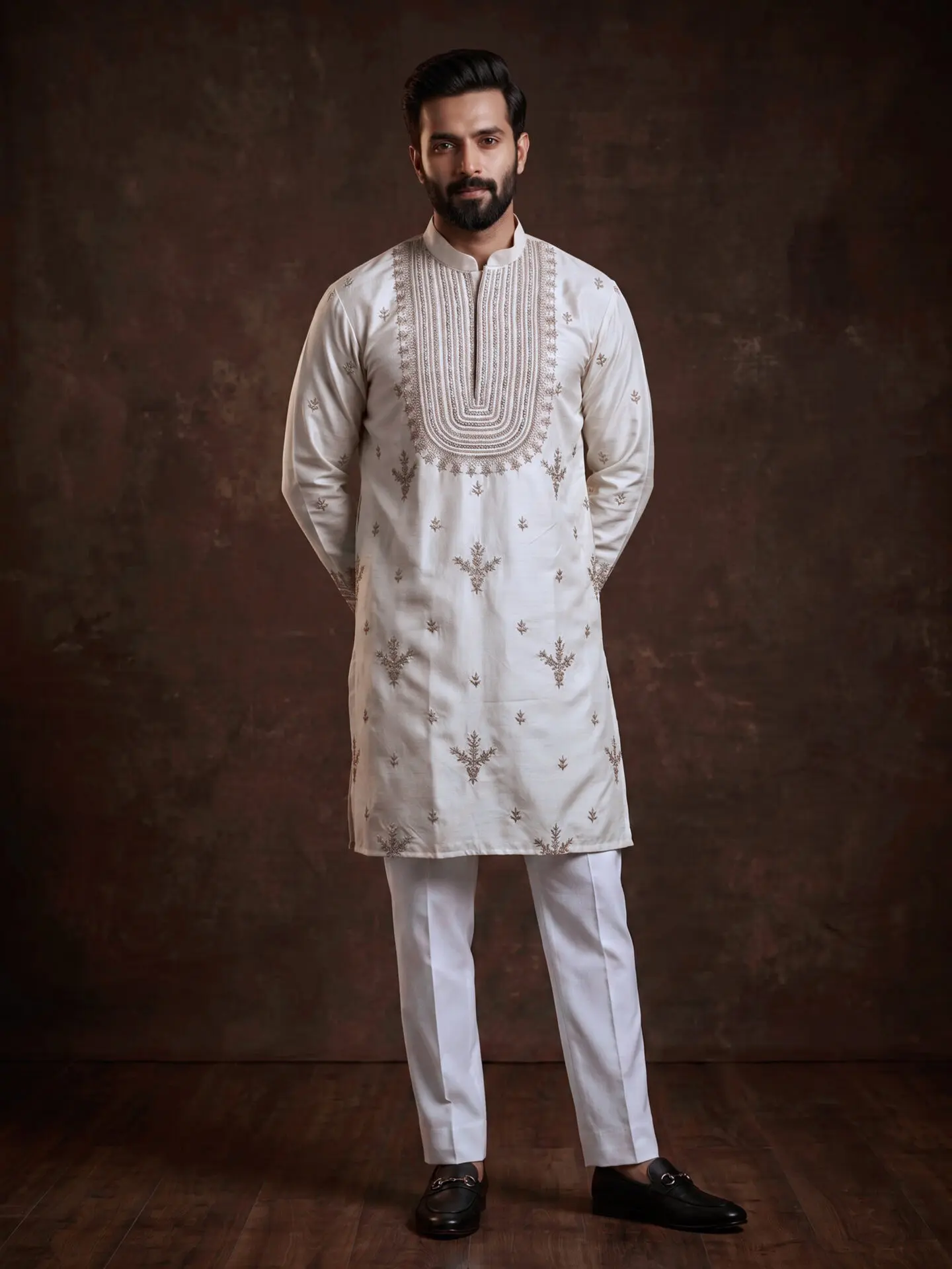 Off-White U-Yoke Embroidered Men's Kurta