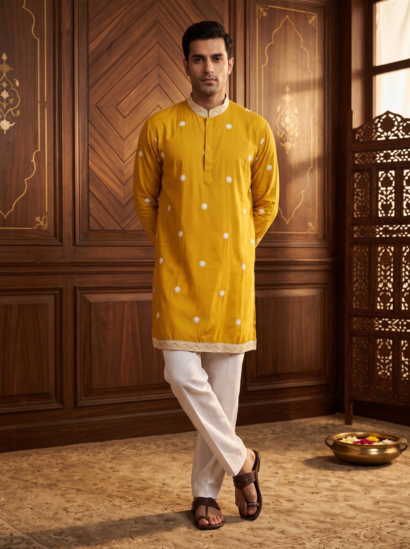Yellow Royal Embroidered Men's Kurta